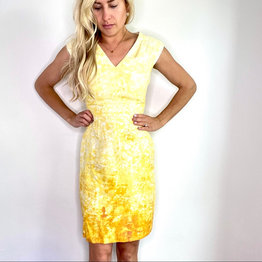 Antonio Melani Yellow Watercolor Sheath Dress Size 2